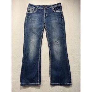 Cello Jeans Womens 34x31 Blue Medium Wash Bootcut Embroidered Denim Pockets